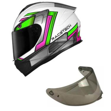 Imagem de Capacete Race Tech Hit Android Branco Verde e Rosa Mais Viseira Fumê C