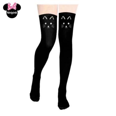 Imagem de Meia 7-8 Gato Gatinha com Rabo em Nylon e Spandex Tamanho P ao m Par Estampa Geek Cosplay Pin Up Lolito OEM
