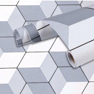Imagem de Papel de Parede Adesivo Estampa Tela Geométrica Autoadesivo Impermeável Lavável Cinza T...