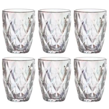 Imagem de Jogo 6 Copos de Vidro Diamond Rainbow 280ml Luxo Bebidas Água Suco - L