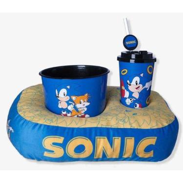 Imagem de Kit Almofada+Balde Pipoca+Copo Infantil Sonic Licenciada Desenho do Te