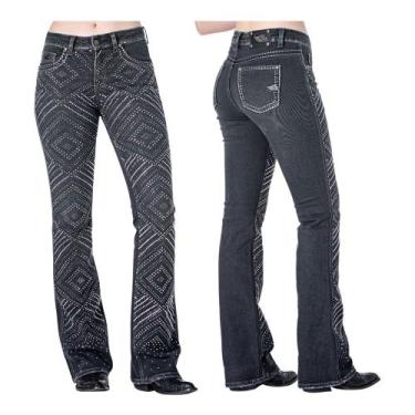 Imagem de Calça Feminina Jeans Preta Flare  Zenz Com Pedrarias e Brilho de Stras