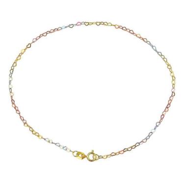Imagem de Tornozeleira Coração Tres Cores Ouro 18k - MIMO JOIAS, Amarelo