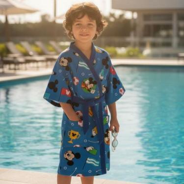 Imagem de Roupão Mickey Infantil Aveludado Quimono Azul Lepper