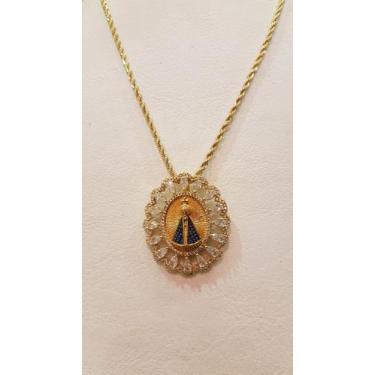 Imagem de Cordão torsaide Nossa Sra. Aparecida com zircônias folheado a ouro - E