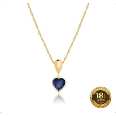 Imagem de Cordão Ouro 18k Com Pingente Gota e Coração - Sofistgold, Azul safira,