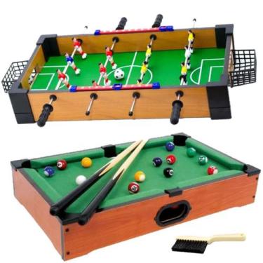Imagem de Kit 2 em 1 Mini Bilhar Mesa Sinuca Junior Pebolim Totó Super Craque Jú