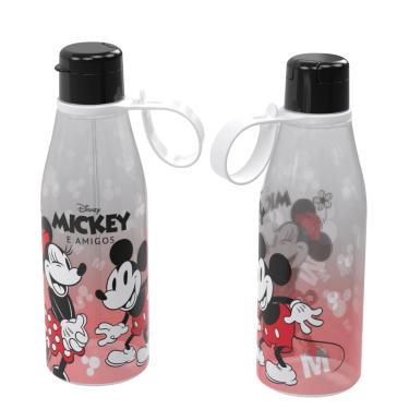 Imagem de Garrafa Squeeze Abre Fácil Plasútil Mickey e Minnie Degradê Vermelha 530ml