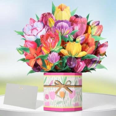 Imagem de Cartão Pop-Up Tidponra Buquê de Flores 3D 23 x 22 cm