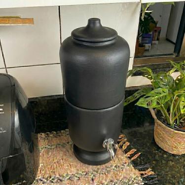 Imagem de Filtro De Barro Filtrador Água Purificador Flor Cinza 6l