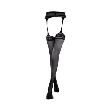 Imagem de Meia-calça De Rede Preta De Cintura Alta Sem Entrepernas, Sexy, Vazada