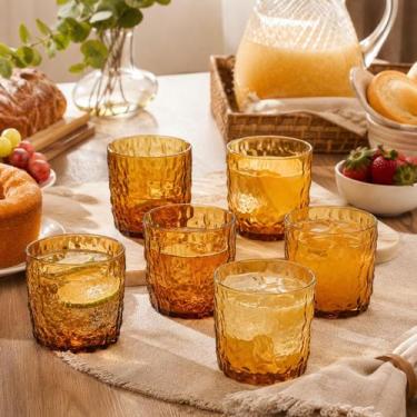 Imagem de Jogo 6 Copos Vidro Martelados Âmbar Buffet Restaurante 350ml - Btc