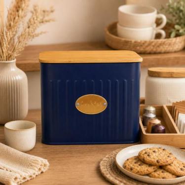 Imagem de Lata de Cookies Azul Organizador Biscoitos Bolachas Cozinha - Btc