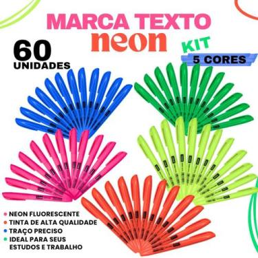 Imagem de 60 Unidades Marca Textos Vighs Neon Amarelo Rosa Azul Laranja Verde