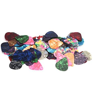 Imagem de 100pcs Guitar Picks Peças de instrumentos musicais universais acessórios coloridos com caixa portátil para guitarras elétricas acústicas baixo ou Ukulele 0, 71 mm