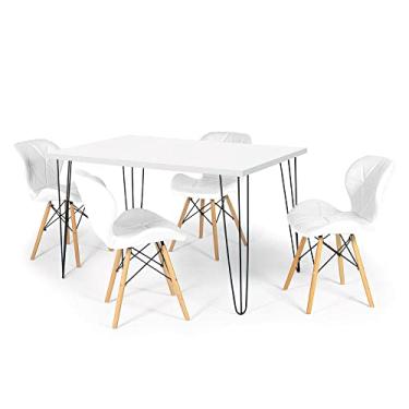 Imagem de Conjunto Mesa de Jantar Hairpin 130x80 Branca com 4 Cadeiras Eiffel Slim - Branco