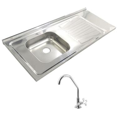 Imagem de Pia Inox Fabrinox PSD1200E 120x52cm, cuba esquerda com furo e torneira