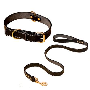 Imagem de Foern Conjunto de coleira e coleira de couro PU, gola ajustável durável com acolchoamento interno macio para cães pequenos, médios, grandes, preto