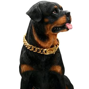 Imagem de Foern Coleira de corrente para cachorro, coleira de corrente resistente com fivela, correia de corrente de metal de aço inoxidável de 10 mm de largura para cães grandes, ouro, 40 cm