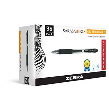 Imagem de Zebra Pen Canetas de tinta gel retráteis Sarasa X20, ponta média 0,7 mm, tinta preta de secagem rápida, pacote com 36 (embalagem pode variar)