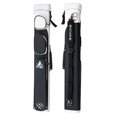 Imagem de KONLLEN Estojo de bilhar 6 furos rígidos feito à mão 2 pontas 4 acessórios de bolsa 6 cores (preto)