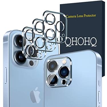 Imagem de [Pacote com 3] Protetor de lente de câmera de vidro temperado QHOHQ para iPhone 13 Pro 6,1 polegadas e iPhone 13 Pro Max 6,7 polegadas, dureza 9H, ultra HD, antiarranhões, fácil de instalar, compatível com capas [não afeta fotos noturnas]