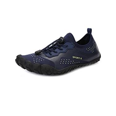 Imagem de Bestgift Sapatos respiráveis de tamanho grande, sapatos de cinco dedos, sapatos de praia de verão para homens e mulheres, secagem rápida Azul escuro e verde fluorescente 33.5