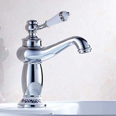 Imagem de Bacia antiga é uma torneira preta com um único punho torneiras de banheiro de bronze torneira de bacia de água quente e fria, b