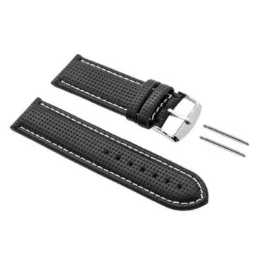 Imagem de Pulseira de couro para relógio preto com costura branca furadinha modelo 78br (18mm)