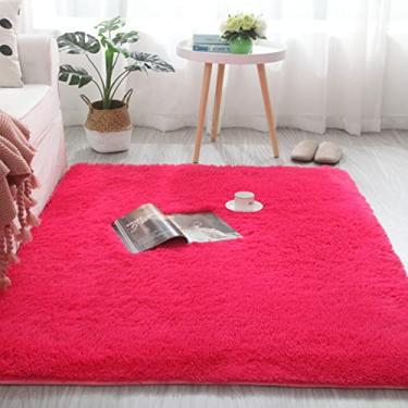 Imagem de Tapete de área de carpete quente macio falso luxo tapete tapetes de pelúcia tapete de pilha alta tapetes de decoração feitos à mão cuidados com o bebê tapete de engatinhar, rosa vermelha 47 x 63 polegadas