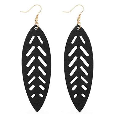 Imagem de KaFu Brincos de madeira natural pendente geométrico leve de caimento redondo de aço inoxidável Bohemia retrô para mulheres meninas