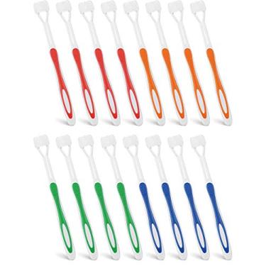 Imagem de Escova de dentes Autismo de 3 lados com 16 peças, escova de dentes de viagem com três cerdas para cuidados completos com os dentes e gengivas, cerdas de grande ângulo limpam cada dente, macio/suave (verde, azul, amarelo, vermelho)