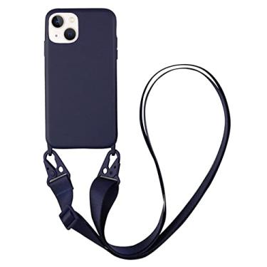 Imagem de CQUUKOI Compatível com iPhone 11, capa de telefone transversal com cordão, linda capa de silicone macio com alça de ombro ajustável, protetor à prova de choque compatível com mulheres meninas azul