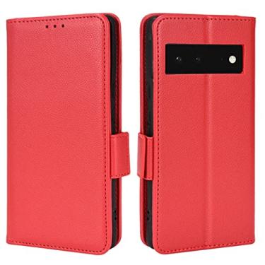 Imagem de YINGDAFENG Capa para Google Pixel 7 PRO, capa carteira de couro PU com slots para cartão recurso de suporte e fecho magnético à prova de choque TPU capa interna para mulheres e homens, vermelha