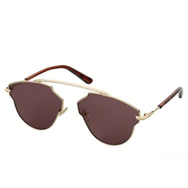 Imagem de Óculos de sol Cat Eye feminino vintage irregular Cateye Sun Glasses para mulher com Lunette De Soleil Femme, marrom, com uma caixa