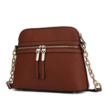 Imagem de MKF Collection Bolsa tiracolo feminina, bolsa carteiro de couro vegano com vários bolsos, bolsa de ombro da Mia K, Kelis Cognac, Small