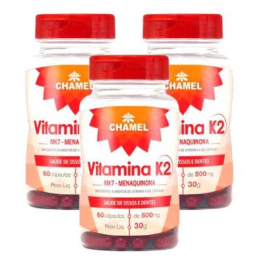 Imagem de Vitamina K2 Mk7 Menaquinona  - 3 Frascos De 60 Cápsulas De 500 Mg   Ch