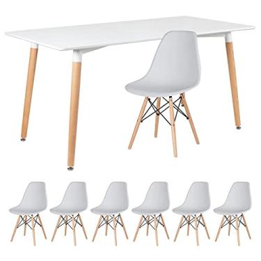 Imagem de Loft7, Kit - Mesa de jantar retangular Eames 80 x 160 cm branco + 6 cadeiras Eiffel Dsw Cinza claro