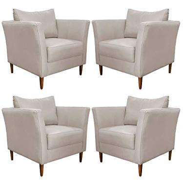 Imagem de Kit 4 Poltronas Decorativa Sala de Estar Pés Palito Lubbock Couro Off White - Gran Belo
