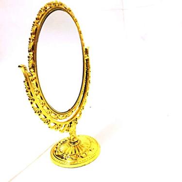 Imagem de Espelho de Mesa Dupla Face Oval Dourado Trabalhado