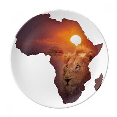 Imagem de Prato de sobremesa de porcelana decorativa com mapa do continente africano da pradaria de leão, 20 cm, jantar em casa