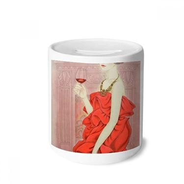 Imagem de DIYthinker Caixa de dinheiro vermelha com pintura chinesa caixa de cerâmica porta-moedas presente de cofrinho