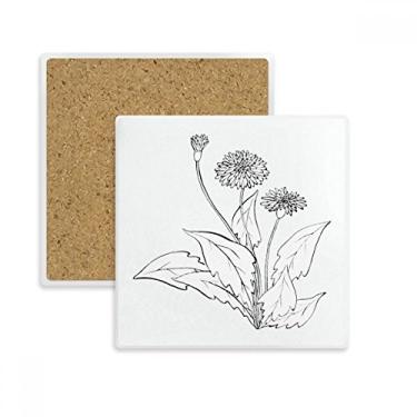 Imagem de Porta-copos quadrado de plantas de dente-de-leão branco preto tapete para caneca suporte subplaca pedra isolante