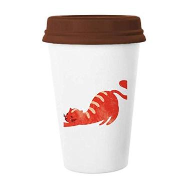 Imagem de Caneca de cerâmica para caneca de café com desenho de gato gordo para aquarela