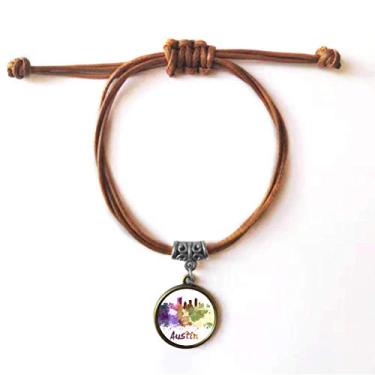 Imagem de DIYthinker Pulseira de couro Austin America City Aquarela pulseira de couro corda marrom joia presente