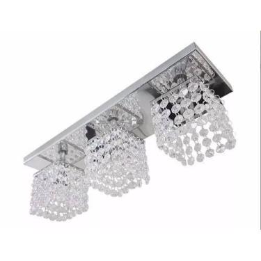 Imagem de Lustre plafon teto 3 cubos aros e pedras cristais