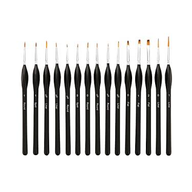 Imagem de Queenser Conjunto de pincéis de pintura profissional de 15 peças em miniatura Fino Miniatura Pincéis de artista de cabelo de nylon Pincel de alça de madeira para acrílico óleo aquarela unha detalhamento