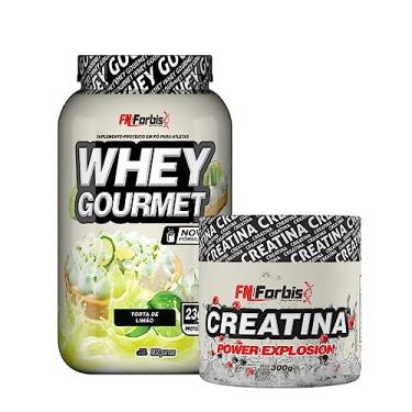 Imagem de Kit Whey Protein Gourmet Pote 907g + Creatina Power Explosion Sem Sabor 300g - FN Forbis Nutrition (Torta de Limão)