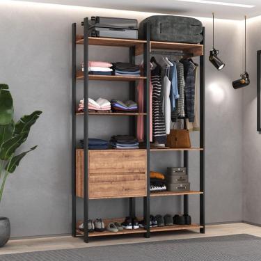 Imagem de Roupeiro Closet Industrial 2 Gavetas 6 Prateleiras com Cabideiro M118 Foscarini Preto/Solanum