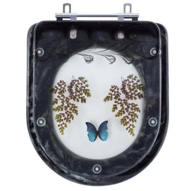 Imagem de Assento Sanitário Tampa de Vaso Vogue Plus Preto Decorado com Borboleta